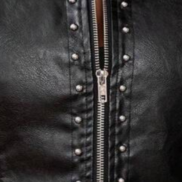 Luxe Vegan Leather Studded Zip up Moto Biker Jacket - Picture 6 of 8